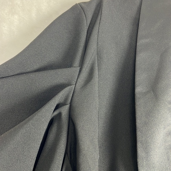 ASOS Curve Black Drape Ruched Long Sleeve Deep Vneck Sexy Tux Blazer Mini Dress - Picture 16 of 16